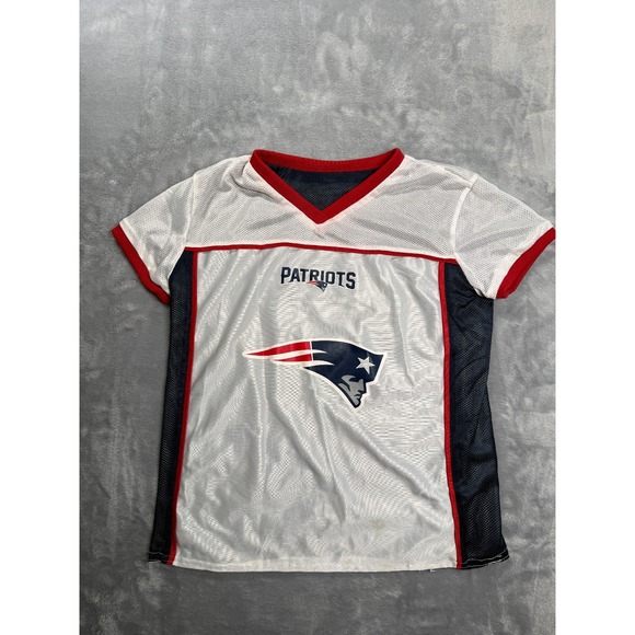 NFL Tops - New England Patriots NFL Flag Football Jersey Boys M Gray Mesh Panels Play 60